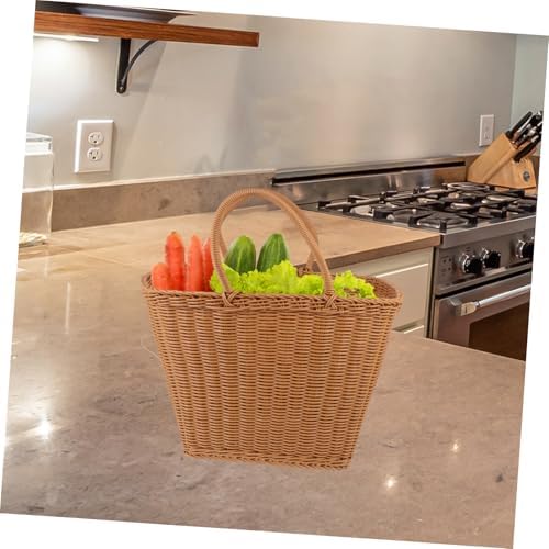 Woven Plastic Storage Basket, Portable Picking for Fruit Container, Brown - Image 5