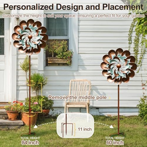 Wind Spinners for Yard and Garden Large, 84 Inch Wind Spinners Outdoor Metal, Wind Sculptures & Spinners Birthday Gifts for Family or Friends(Classical Flower) - Image 4