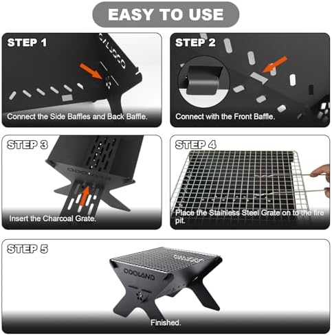 Odoland Camping Campfire Grill, Portable Folding Charcoal Grills for BBQ - Image 4