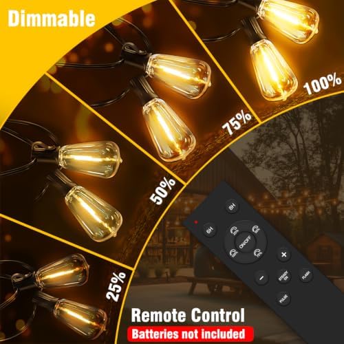100FT Solar String Lights Outdoor Waterproof with Remote & Timer, LED Shatterproof ST38 Bulbs, USB & Solar Powered Patio Lights for Backyard, Porch, Garden, Wedding Decor, Dusk to Dawn Lighting - Image 4