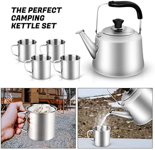 Odoland 3.8Qt Stainless Steel Camping Tea Kettle Set with 4 Cups - Image 7