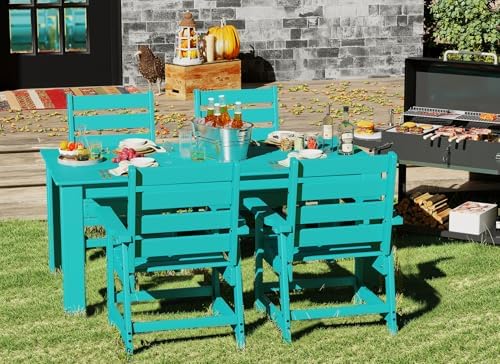GREENVINES HDPE Outdoor Dining Table w/Umbrella Hole for 6, Aqua - Image 4