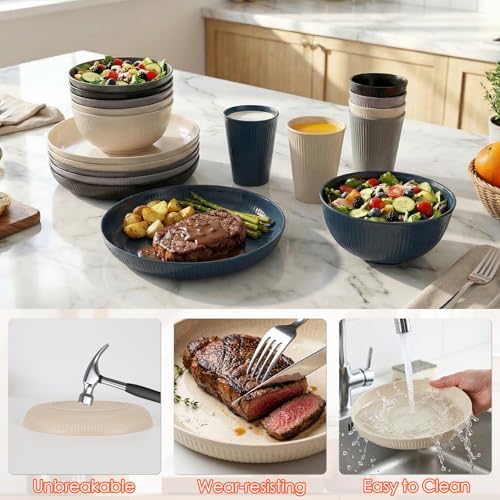Plastic Dinnerware Sets for 6 People 18pcs Camping Plates and Bowls Set - Image 3