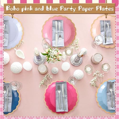 48 Pcs Pink and Blue Paper Plates 9 Inch Scalloped - Image 5