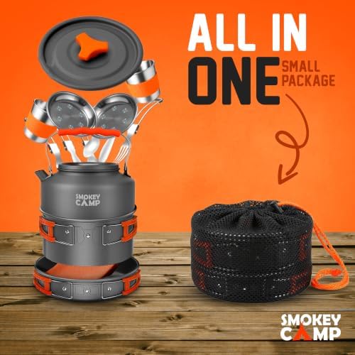 Smokey Camp Camping Cookware Mess Kit Set with Stove - Backpacking Camping Pots and Pans Set, All in One Non-Stick Camping Cooking Set, Portable Stove, Hiking, Picnic, Outdoor & Camping Cookware Set - Image 3