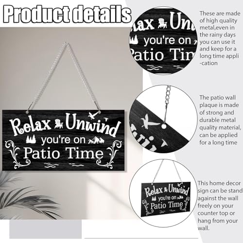 Hotop Metal Patio Sign Vintage Wall Decor for Outdoor, 12 x 6", Black - Image 3