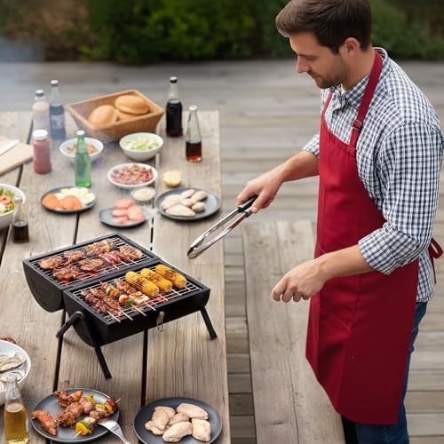Outvita Portable Charcoal Grill with Thermometer, Dual-Sided Tabletop Black - Image 7