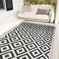 SAND MINE Waterproof Outdoor Rug 5x8 ft, Plastic Reversible Rug, Modern Area Rug, Large Floor Mat for Outdoors, RV, Patio, Backyard, Deck, Picnic, Beach, Camping (5' x 8', Black & White Lattice) by SANDMIND