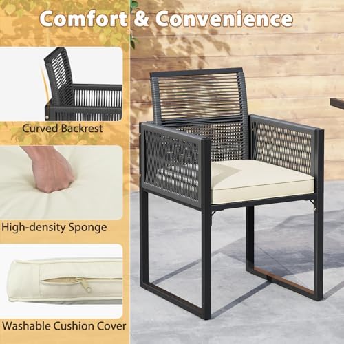 Tangkula 3 Pieces Patio Dining Set, Outdoor Space-Saving PE Wicker Bistro Set with Cushions, Patio Tempered Glass Top Table and Chairs Set for Porch, Garden and Backyard - Image 7