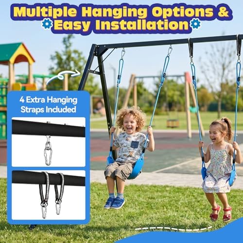 HeyZoo 2 Pack Heavy Duty Kids Swing Seat 330LBS, 79" Adjustable Rope, Blue - Image 6