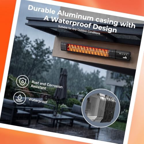 Electric Outdoor Heater Wall-Mounted Wifi Control Wall-Mounted Hanging Patio 1500W Infrared 9 Heat Levels, 24H Timers, Carbon Fiber Tube Heating Wall Heater for Gazebo, Balcony - Image 4