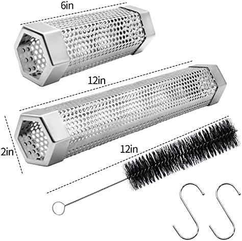 Pellet Smoker Tube Set, 6" & 12" Stainless Steel BBQ Wood Smoker Tube with Brush and 2 Hooks for 2.5hrs/5hrs of Billowing Cold/Hot Smoking for All Grills or Smokers, Smoking Cheese Beef Nuts Fish - Image 6