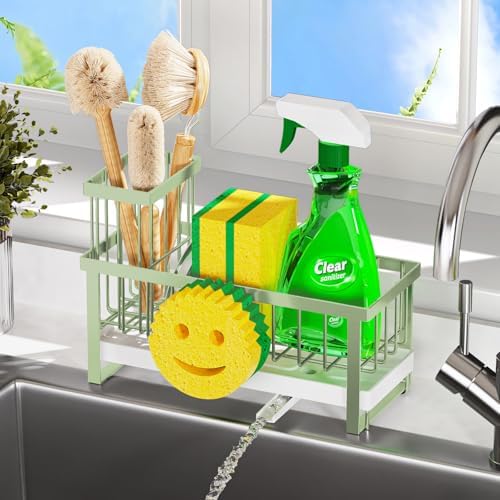 Sponge Holder for Kitchen Sink,Sink Caddy with Removable Dish Brush Holder,Self-Draining Kitchen Countertop Organizers and Storage Essentials,Soap Dispenser Organize and Home Decor-Green - Image 5