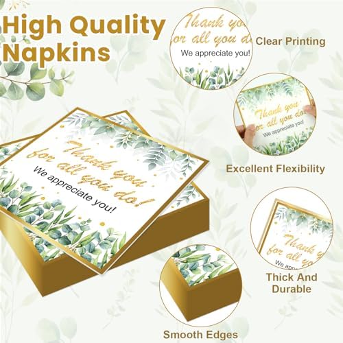 Thank You Party Plates Napkins We Appreciate You Tableware Set Green Eucalyptus Leaf Dinnerware Employee Appreciation Disposable Plate Fork for Teachers Doctors Nurses Staff Graduate Supplies Serve 24 - Image 4