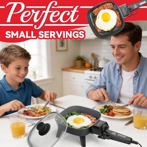 SugarWhisk Small Electric Skillet with Lid, Personal 7-inch Ceramic Coated Electric Skillet Griddle, Square Frying Pan with Temperature Control, Portable Cooking Appliances, Graphite - Image 6