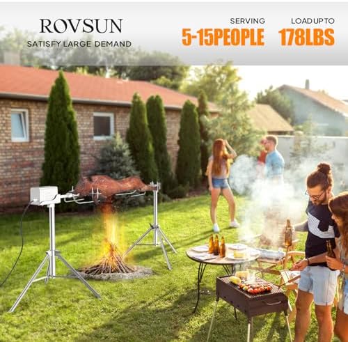Electric Rotisserie Grill Kit, 46" Pig Lamb Spit Roaster Stand Rotisserie w/Adjustable Height,Asador de Puerco, Charcoal Spit Rod Stainless Steel for Party Barbecue, 176 Lbs Capacity - Image 4