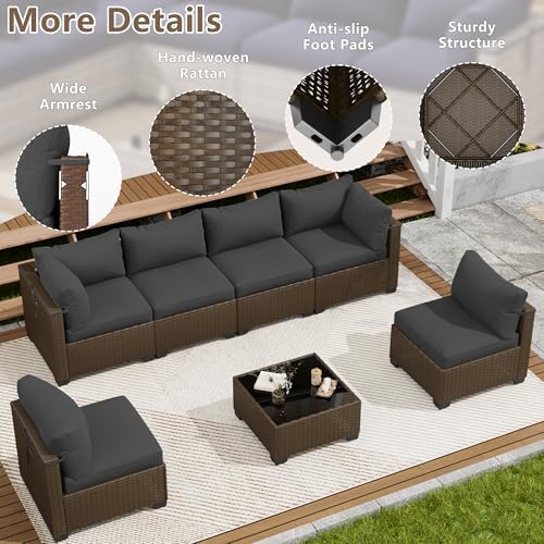 LOUVIXA 7 Piece Outdoor Patio Furniture Set, Outdoor Sectional Sofa, Wicker Rattan Patio Furniture, Patio Conversation Set with Coffee Table & Cushions - Image 6
