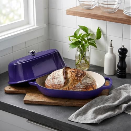 VORRINGARD Enameled Cast Iron Dutch Oven Pot with Dome Lid, Oval Bread Oven for Homemade Sourdough Bread Baking, Oven Safe up to 500°F, 6 Quart, Purple - Image 4