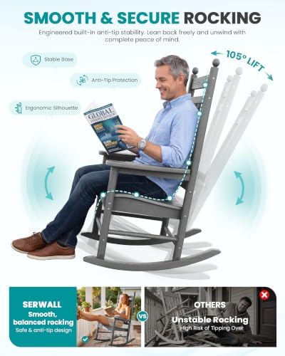 SERWALL Comfortable Outdoor Rocking Chairs Set of 2, Gray - Image 5