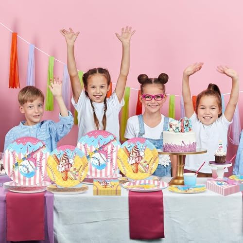 96PCS Ice Cream Drip Baseball Birthday Party Paper Plates and Napkins Set Sport Party Paper Plates Baseball Ice Cream Disposable Tableware Parties Set for Kids Decorations - Image 6