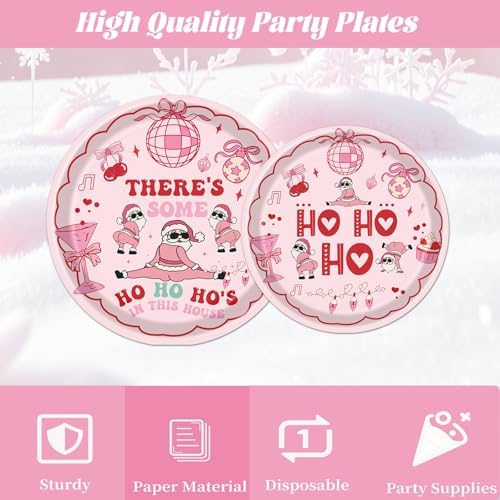 Theres Some Ho Ho Hos in This House Decorations Tableware, 96PCS Pink Friendsmas Christmas Party Paper Plates Napkins Decoration, Funny Christmas Theme Birthday Forks Decor Serve 24 - Image 4