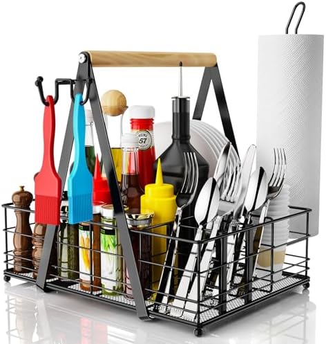 JBBTOOL Grill Caddy, BBQ Caddy for Outdoor Grill with Paper Towel Holder, Picnic Utensil Caddyfor Outdoor Kitchen, RV, Patio, Tailgate, Camping Essentials, Grilling Gifts for Men, Barbecue Tool Sets by JBBTOOL
