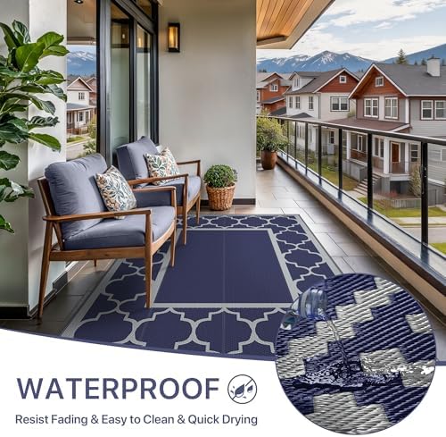 GENIMO Outdoor Rug, Waterproof Plastic Rugs for Patio, 6'x9' Blue Grey - Image 5