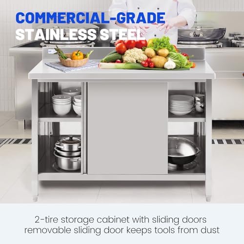 Hally Stainless Steel Cabinet 24"x60" Commercial Prep Workbench Backsplash - Image 6