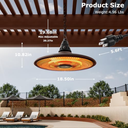 Hanging Heater, 1500W Outdoor Electric Patio Ceiling Heater with Remote Control, Infrared for Courtyard, Garage, Patio, Overheat & Tip-Over Protection, Waterproof, Brown - Image 5