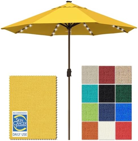 EliteShade USA 10-Year-Non-Fading 10ft Market Patio Umbrella, Commercial Grade Table Sun Umbrella with 80 Solar LED Lights, Crank Open, Windproof & UPF 50+ UV Protection for Garden, Deck, Pool, Backyard, No Tilt, Sunflower Yellow by EliteShade