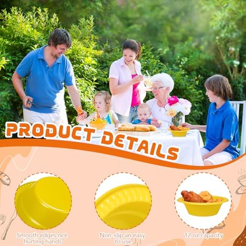 30 Pack 12 oz Yellow Disposable Plastic Bowls Dessert, Ice Cream, Salad, Soup Serving Cups for Party, Picnic, Food Snacks (Yellow) - Image 3