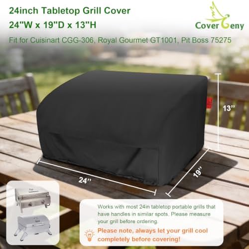 24" Walk-with Portable Tabletop Grill Cover with Overlapping Opening for Carry Without Removing, Waterproof 600D BBQ Grill Cover for Cuisinart CGG-306, Royal Gourmet GT1001, Pit Boss 75275 - Image 4