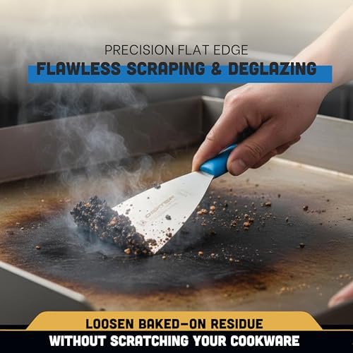 Dexter Russell 19603H Griddle Scraper, 12-1/2" Overall Length with 3" Stiff Stainless Steel Blade, Textured Polypropylene Blue Handle, Heat Resistant up to 500°, Flat Top Tool, Made in USA - Image 4