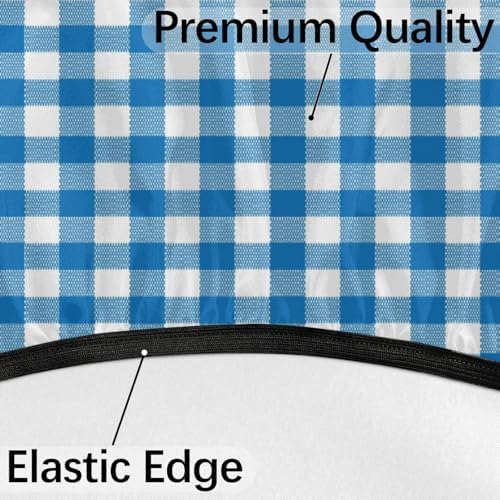 Fitted Round Tablecloth with Umbrella Hole and Zipper Buffalo Plaid Outdoor Elastic Table Cloth 36"-44" Oil-Proof Waterproof Moroccan Patio Table Cover for Dining Picnic Party, Blue and White - Image 4