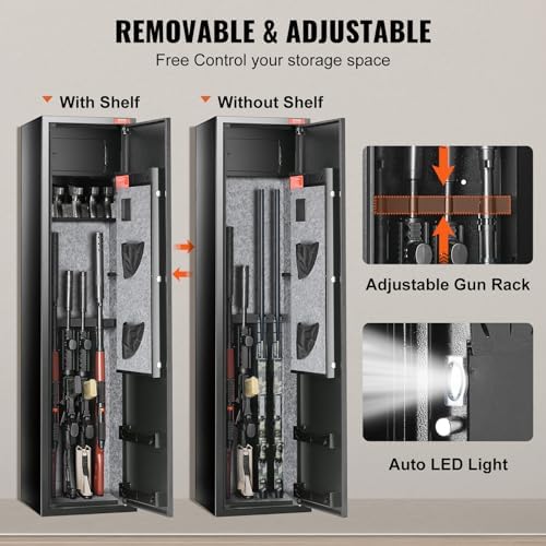 VEVOR 7-8 Rifles Gun Safe, Rifle Safe with Fingerprint & Digital Keypad Lock, Gun Storage Cabinet with Built-in Storage Locker, Removable Storage Shelf for Home Long Gun and Pistols - Image 6