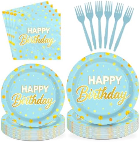96PCS Light Blue Happy Birthday Party Decorations for Girls, Serves 24 by Greencian