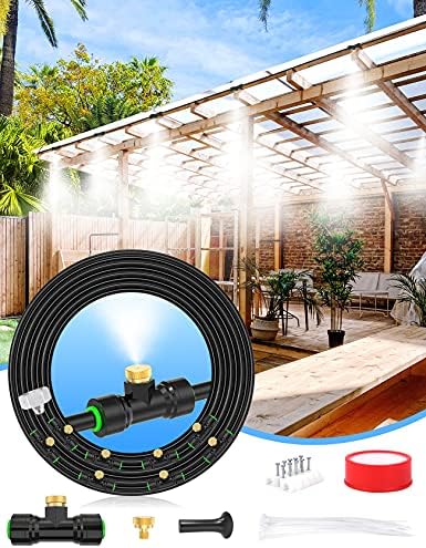 Lekit Misters for Outside Patio 27.5FT(8.4M)+8 Brass Mist Nozzles+a Brass Adapter(3/4") Detachable Outdoor misting Cooling System for Garden, Waterpark, Greenhouse, Backyard by Lekit