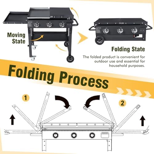 BESTFIRE Foldable Flat Top Grill, Outdoor Griddle-3 Burner Propane Griddle - Image 3