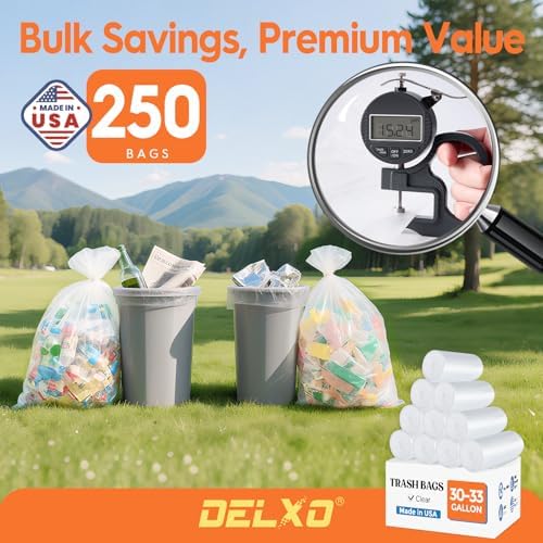 Delxo 30-33 Gallon Trash Bags, 250 Count Bulk Value Clear Large Garbage Bag - Image 4