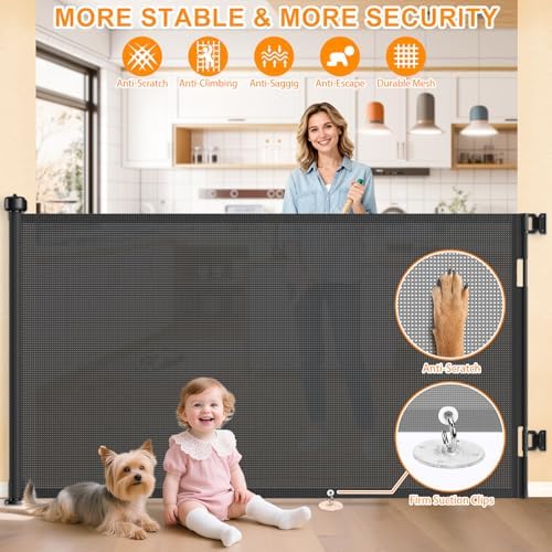 EZIGO 71 Inch Retractable Baby Gates, 41 Inch Extra Tall Retractable Gate - Image 3