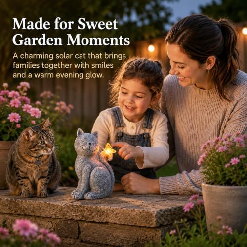 Solar Cat Garden Statue: Outdoor Figurine with Butterfly - Image 7