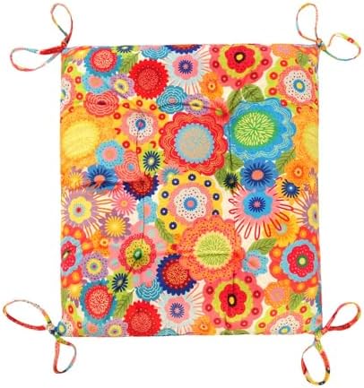 Outdoor Patio Cushion, Rocking Chair Cushion, Tufted Pads, Set of Upper and Lower with Ties Pack of 2 (2 Sets) - Back 20"×17", Seat 17"×17" (Multicolored Flowers) - Image 4