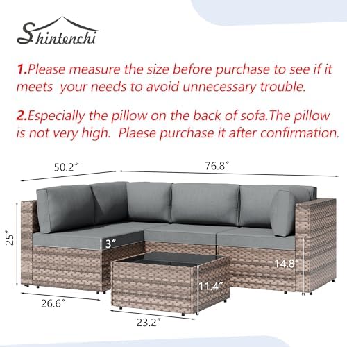 Shintenchi 5 Piece Outdoor Patio Furniture Set with Brown PE Rattan, Gray - Image 5