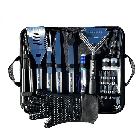 Barbecue Grill Tool Set - Stainless Steel - Strong Durable Design - Heat Resistant Glove & Bristle Free Grill Brush - Thermometer, Meat Injector, & Corn Skewers - Perfect For Smokers & Grills - Image 7