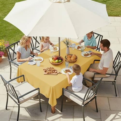 LUSHVIDA Rectangle Outdoor Tablecloth with Umbrella Hole 60x84 Inch Yellow - Image 3
