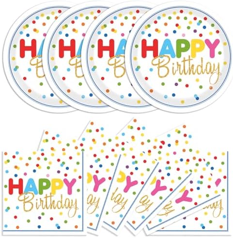 40Pcs Birthday Party Supplies Paper Plates and Napkins, Colorful Polka Dot Themed Dinner Plates Napkins Disposable Tableware Set for Birthday Party Decorations Serve 20 by Unknown