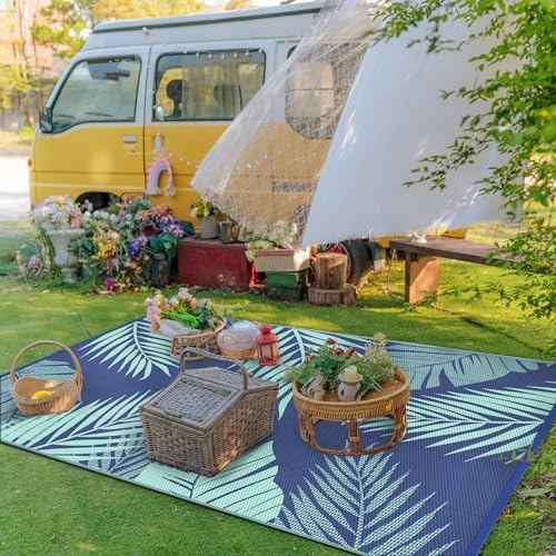 GENIMO Outdoor Rug, Waterproof Plastic Rugs for Patio, 6'x9' Navy Green - Image 3