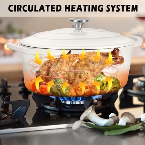TeamFar 7QT Oval Dutch Oven, Enameled Cast Iron Dutch Oven Pot with Lid - Image 6
