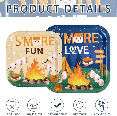 250Pcs S' Mores Camping Party Plates Supplies ，Serves 50 - Image 3