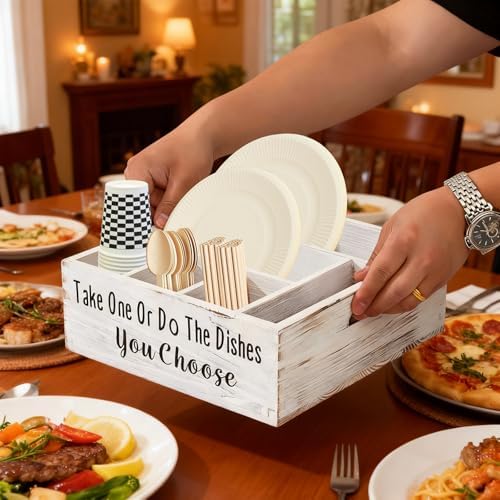 Paper Plate Organizer Cutlery Holder for Party Paper Plate Caddy Silverware Holder Utensil Holder Caddy Plate Dispenser with Handles for Cups, Forks, Spoons, Napkins - Image 3